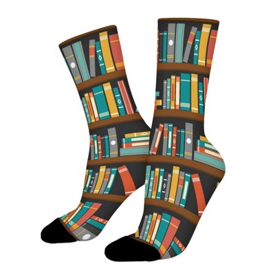 Vintage Library Bookshelf Women Printed Crew Socks Funny Funky Socks Soft Polyester Novelty Gifts for Artists Men
