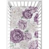 Sweet Jojo Designs Girl Fitted Crib Sheets Set Peony Floral Garden Purple Ivory and Green 2pc - image 2 of 4