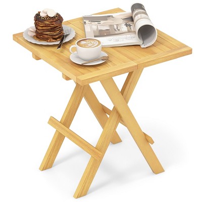 Tangkula Patio Folding Side Table w/X-shaped Legs Slatted Tabletop for Backyard Outdoor