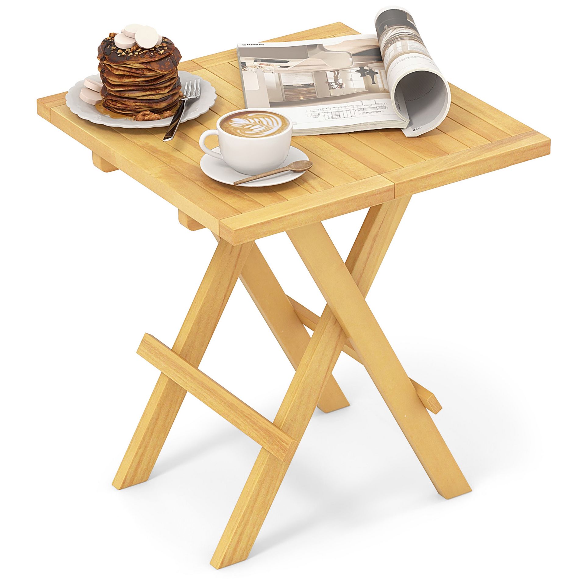 Tangkula Patio Folding Side Table w/X-shaped Legs Slatted Tabletop for Backyard Outdoor