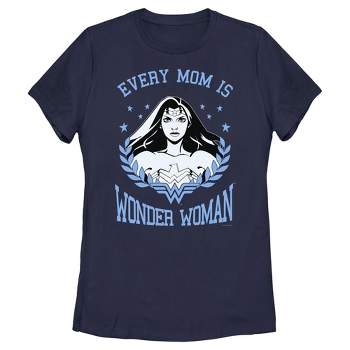 Women's Wonder Woman Every Mom Is Wonder Woman Black and White T-Shirt