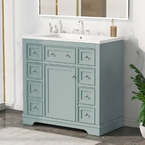 36 Inch Bathroom Vanity, Bathroom Cabinet with Ceramic Sink, 6 Drawers, Adjustable Shelf - 1 of 4