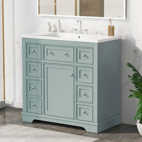 36 Inch Bathroom Vanity, Bathroom Cabinet with Ceramic Sink, 6 Drawers, Adjustable Shelf - image 1 of 4