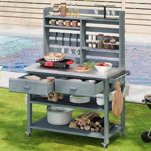 Nestfair Potting Bench with Stainless Steel Top 2 Drawers and Lockable Wheels Gray Blue - 1 of 4