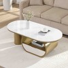 47.24" Metal and MDF Oval Coffee Table with Storage Drawer, Space-Saving Design, and Adjustable Feet - 3 of 4
