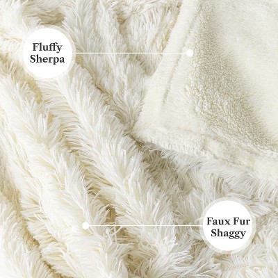 Cream Twin Faux Fur Sherpa Reversible Throw Blanket