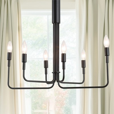 DORESshop Vintage 6-Light Matte Black Candlestick Chandelier for Dining Room,Farmhouse Empire Traditional Hanging Ceiling Light