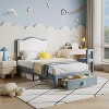 Upholstered Kids Bed Frame with Safe Headboard, Noise-Free Storage Drawer & Strong Wood Slats, Easy Assembly Platform Bed,Blue - 3 of 4