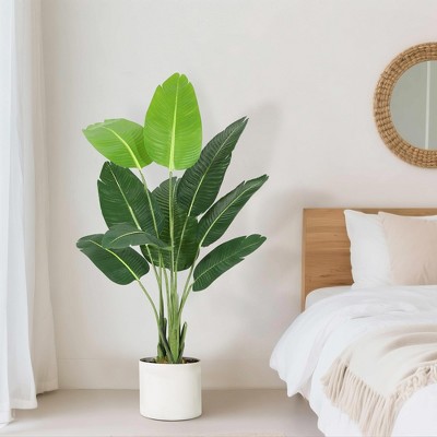 Artificial Tree Bird of Paradise Artificial Plant with 8 Trunks Fake Tree - Tree Plant with Pot Artificial Trees (1, Green, 4.5ft )