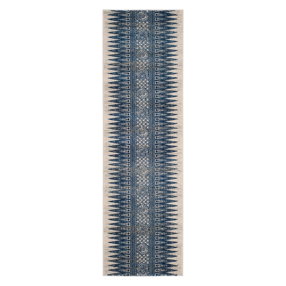 2'2inx7' Runner Geometric Design Loomed Ivory/Blue - Safavieh