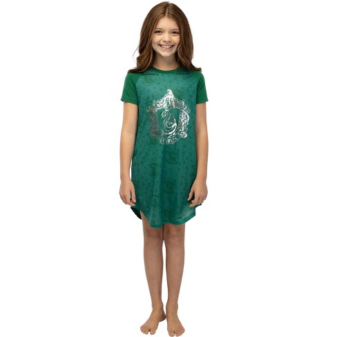 Harry Potter Girls' Foil Print Hogwarts Houses Raglan Nightgown - Slytherin  (14) Multicoloured : Target