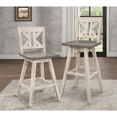 Distressed Gray and White Swivel Rubberwood Bar Stool