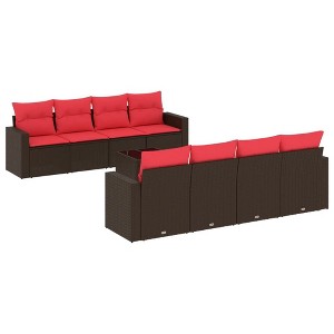 vidaXL 9 Piece Patio Sofa Set with Cushions Brown and Red Poly Rattan - 1 of 4