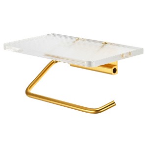 Unique Bargains Wall Mount Aluminum Acrylic Bathroom Toilet Paper Holder Gold Tone Clear 1 Pcs - 1 of 4