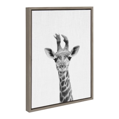 Gray Baby Giraffe Framed Canvas Wall Art, 18x24