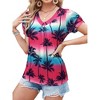 Nlife Womens Puff Short Sleeve Hawaiian Shirts Floral Tropic Printed Pleated V Neck Summer Casual T-Shirt Trendy Boho Blouses Tops - 2 of 4
