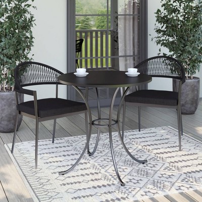 3pc Outdoor Dining Set with Wicker Arm Chairs & Cushions - Black - TK Classics