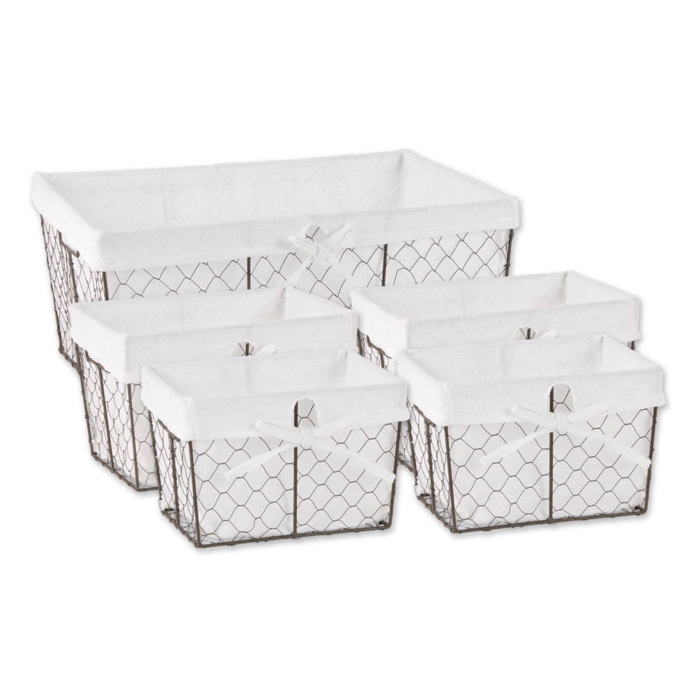 Photos - Other interior and decor Design Imports Set of 5 Vintage Gray Chicken Wire Bleached Liner Baskets W