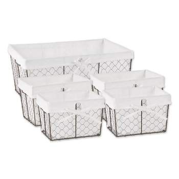 Design Imports Set of 5 Vintage Gray Chicken Wire Bleached Liner Baskets White