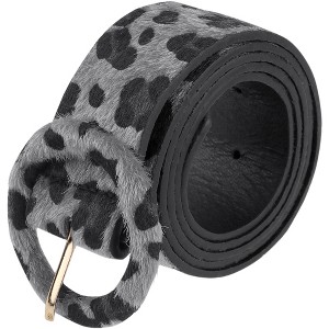 INSPIRE CHIC Womens Leopard Printed Retro 1.5" Width Wide Faux Fur Leather Round Buckle Waist Belts 1Pc - 1 of 4