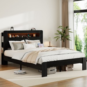 NicBex Full/Queen/King Vintage Bed Frame with Storage LED Light Headboard,Modern Platform Bed for Bedroom,No Box Spring Needed - 1 of 4