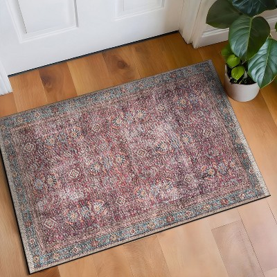 Vintage Red and Multi Flat Woven Washable Area Rug