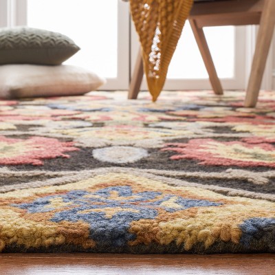 Handmade Charcoal Blossom Tufted Wool Rug 6' x 9'