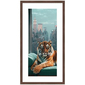 Kate and Laurel Framed Art Graceful Tiger in New York Panel by Michael Schauer, 22x42, Florence Medium Brown - 1 of 4