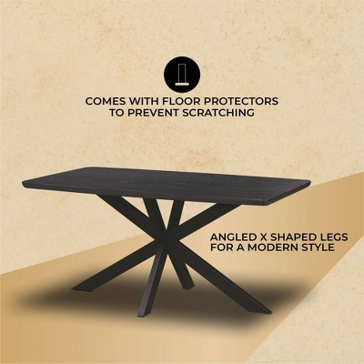 Ravenna Ebony 63" Rectangular Wood Dining Table with Geometric Metal Base