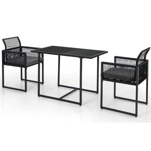 Tangkula Set of 3 PE Wicker Furniture Set Cushioned Chairs w/ Folding Backrest Patio Backyard - 1 of 4