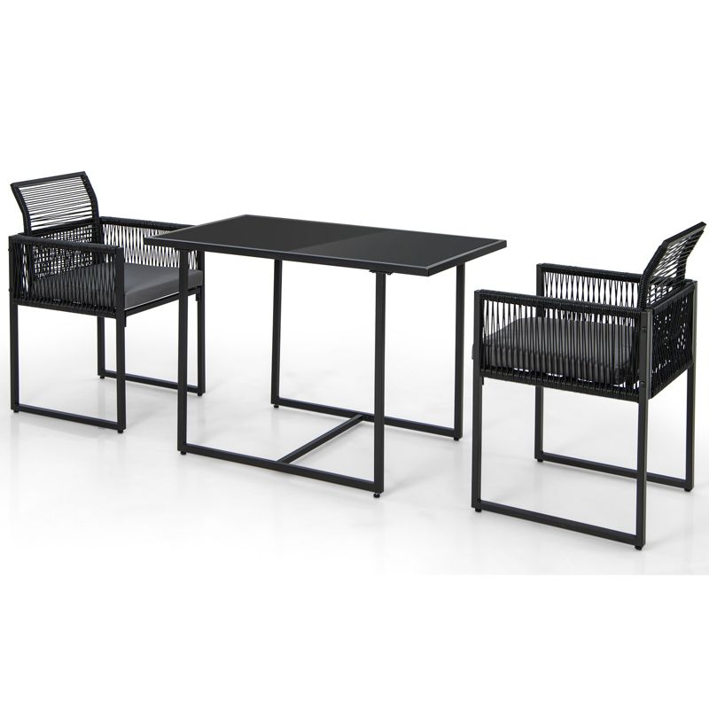 Tangkula Set of 3 PE Wicker Furniture Set Cushioned Chairs w/ Folding Backrest Patio Backyard, 1 of 5