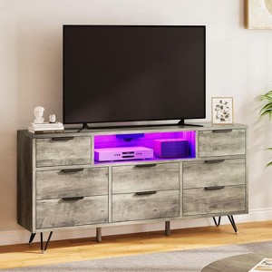 Elegant Black Dresser for Bedroom with 8 Drawers & Open Shelf - 55 Inch TV Stand - 1 of 4