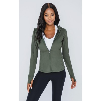 Yogalicious Womens Lux Full Length Zip Hooded Jacket - Forest Night - Large  : Target