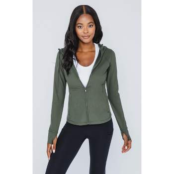 Yogalicious Womens Lux Full Length Zip Hooded Jacket - Forest Night - X  Large : Target