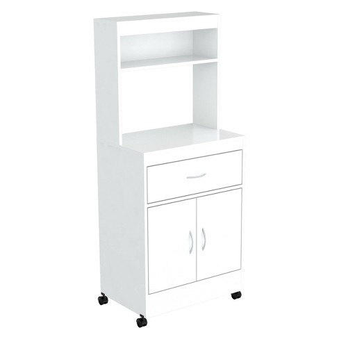 Microwave Stand With Storage – Rolling White Cabinet With Doors