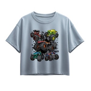 Girls' - Hot Wheels - Monster Truck Grids Short Sleeve Boxy Graphic T-Shirt - 1 of 3