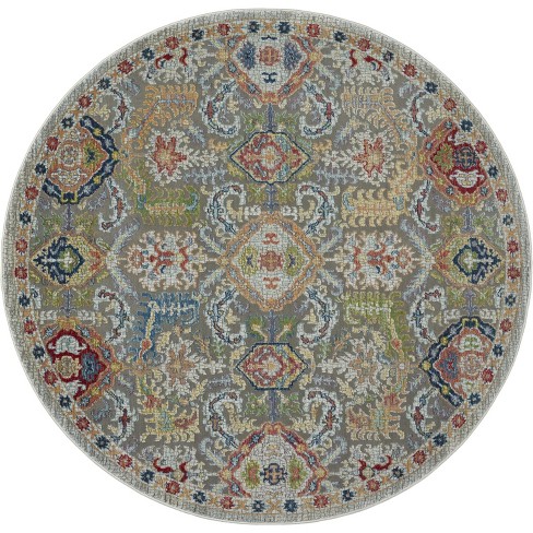 Nourison Global Vintage Glb12 Gray Indoor Area Rug 6' X Round : Target