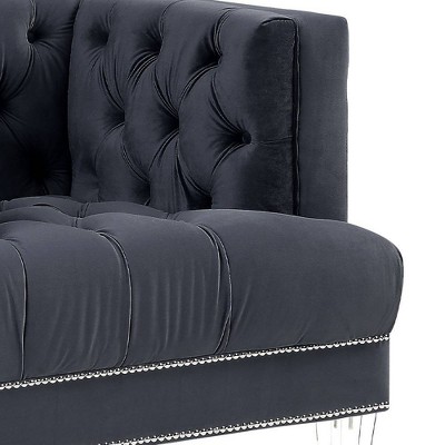 Ansario Charcoal Velvet Tufted Accent Chair with Metal Frame