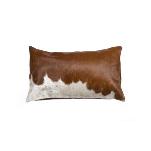 HomeRoots 12" X 20" Brown and White Cowhide Throw Pillow - 1 of 4