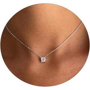 Square CZ Solitaire Pendant Necklace for Women, 14K Gold/Silver Plated Bridal Jewelry - 1 of 4
