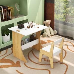 Whisen Kids Table Set with One Chair, Multifunctional Wooden Children Study Table-Convertible Tabletop - White - 1 of 4