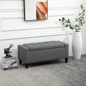 Resenkos Storage Ottoman, Linen Upholstered Storage Bench With Lift Top And Button Tufted For Living Room, Gray - 1 of 4