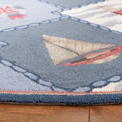 Chelsea Blue Nautical Hand-Hooked Wool Area Rug