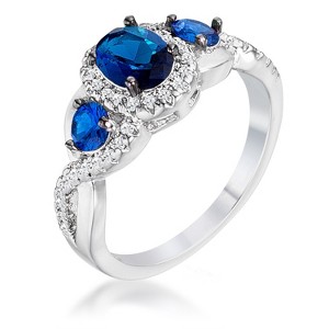 Slickblue 1.43Ct Rhodium & Hematite Plated Three Stone Twisted Shank Ring, Mystic & Sapphire Blue CZ, Sizes 5-10 - 1 of 3