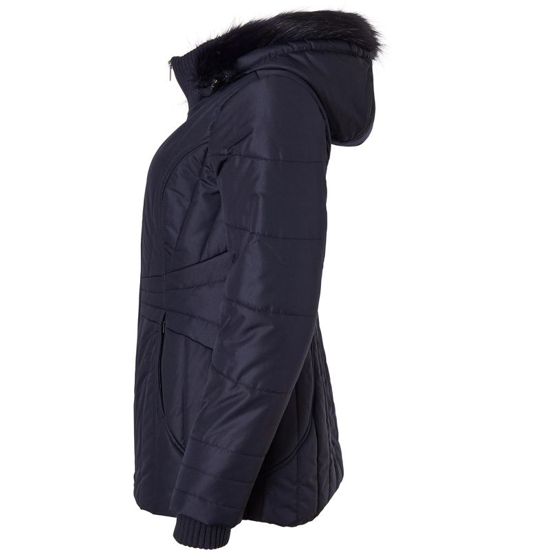 Sportoli Womens Winter Coat Faux Fur Trim Hooded Down Alternative Puffer Jacket, 3 of 5