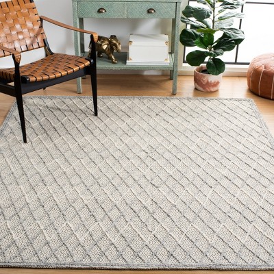 Hand-Tufted Blue and Black Wool Square Area Rug, 6'x6'