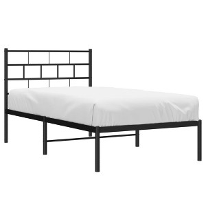 vidaXL Black Metal Bed Frame with Headboard - Classic Sturdy Steel Construction, Supporting Slats and Legs - 1 of 4