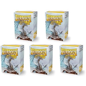 Dragon Shield 5 Packs Dragon Shield Matte Silver Standard Size 100 ct Card Sleeves Value Bundle! - 1 of 4