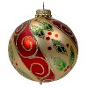 Christmas By Krebs - 67mm/2.625" Decorated Glass Balls Ornaments [4 Pieces] - Chiffon Gold with Swirled Holly and Scrolls - 2 of 4