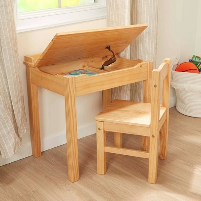 Honey Finish Solid Wood Lift-Top Writing Desk with Filing Cabinet